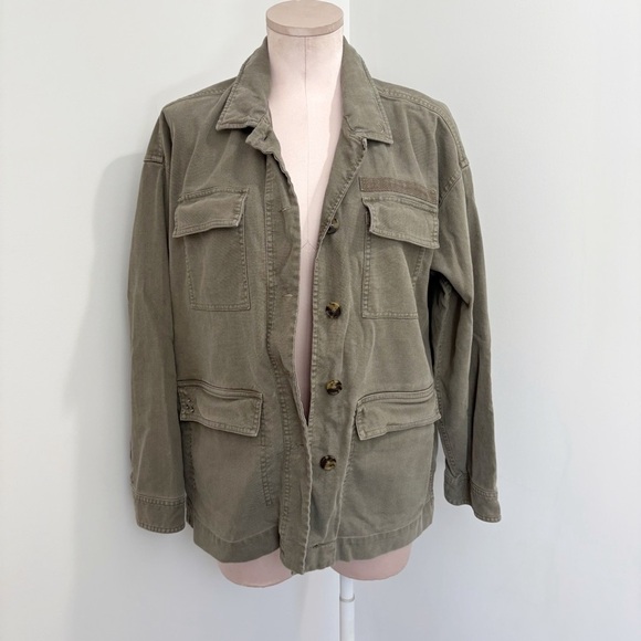 Marine Layer Zito Chore Coat in Olive Green Size Medium Linen Stars Moon - Picture 2 of 16